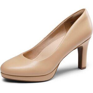 Dream Pairs Women's Nude-pu Polyurethane (PU) Close Toe Low Kitten Heels Pump